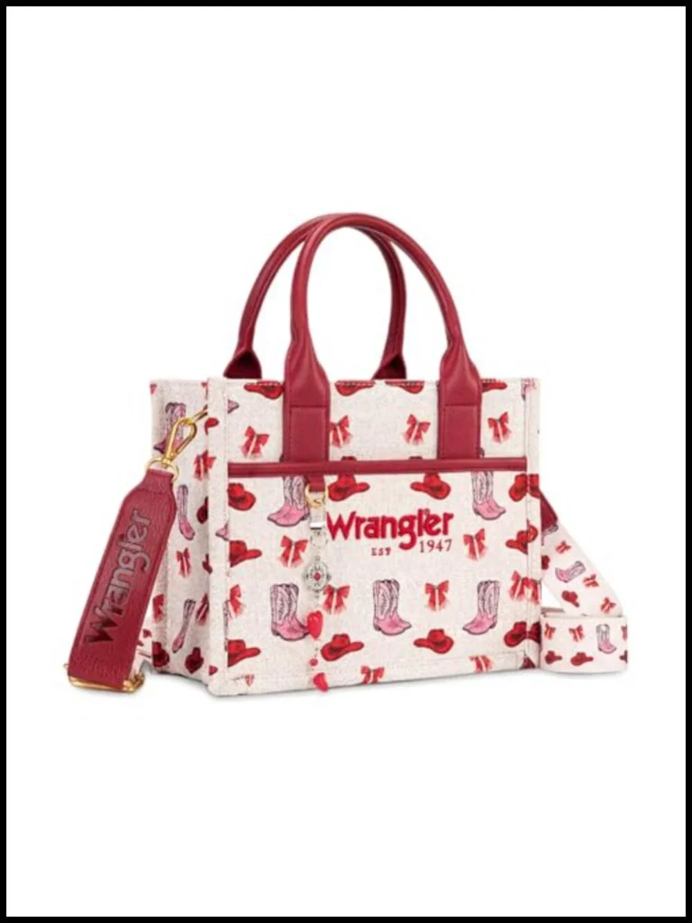 Canvas Western Tote Handbag Satchel with Charm